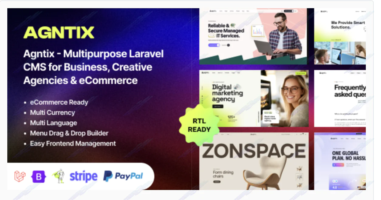 Agntix - Multipurpose Laravel CMS for Business, Portfolio, Creative Agencies & eCommerce