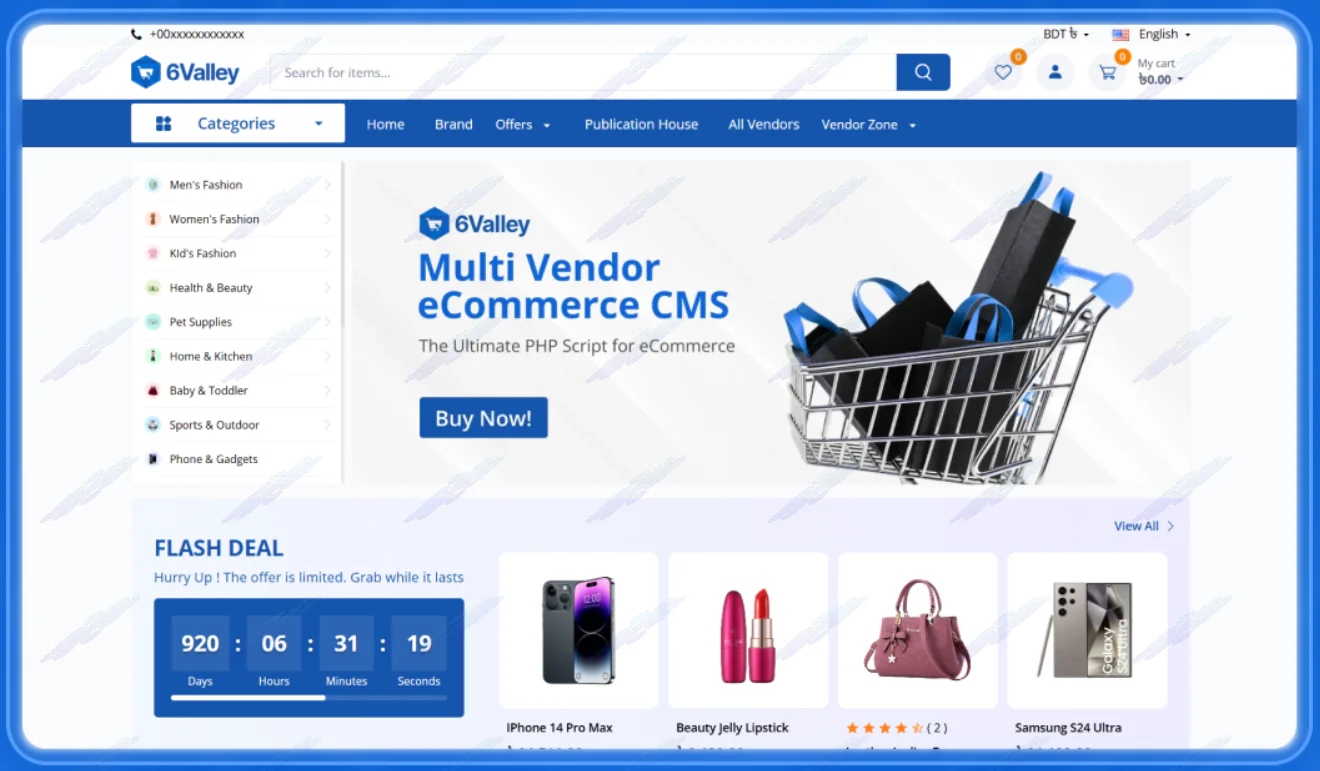 6Valley Multi-Vendor eCommerce CMS - Complete eCommerce Mobile App, Website, Seller and Admin Panel
